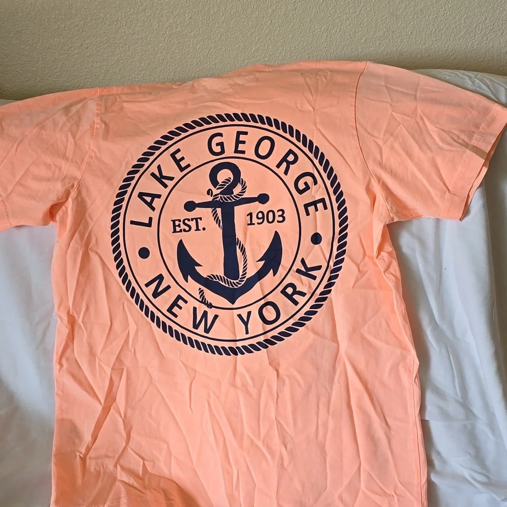 Size Medium Lake George Anchor Pocket Tee - Coral Peach - Picture 2 of 2